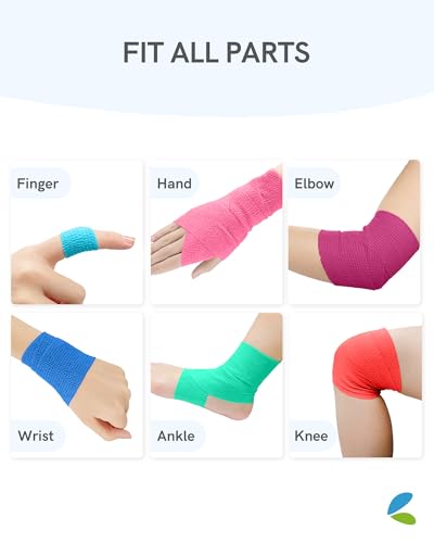 FriCARE Self Adhesive Bandage Wrap, Medical Tape in First Aid Kit, Vibrant | Elastic Cohesive Bandages for Sports/Vet/Wrist Ankle Wounds, 2 Inches X 5 Yards, Latex-free 6 Rolls - color: 6 Vibrant Color