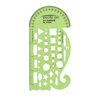 Pacific Arc All Purpose Template Guide, Featuring A Protractor, 4 Inch Ruler, French Curves, and Standard Shapes - style: All Purpose