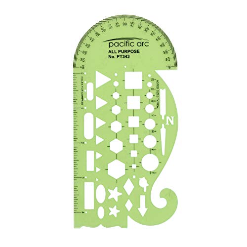 Pacific Arc All Purpose Template Guide, Featuring A Protractor, 4 Inch Ruler, French Curves, and Standard Shapes - style: All Purpose