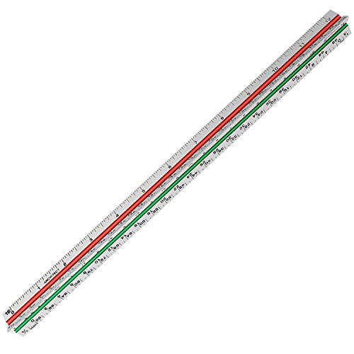 12" Architectural Scale Ruler Triangular Ruler, Color-Coded, 1 Pack | Aluminum Architect Scale Ruler for Architects, Draftsman, Students and Engineers - color: Tricolor