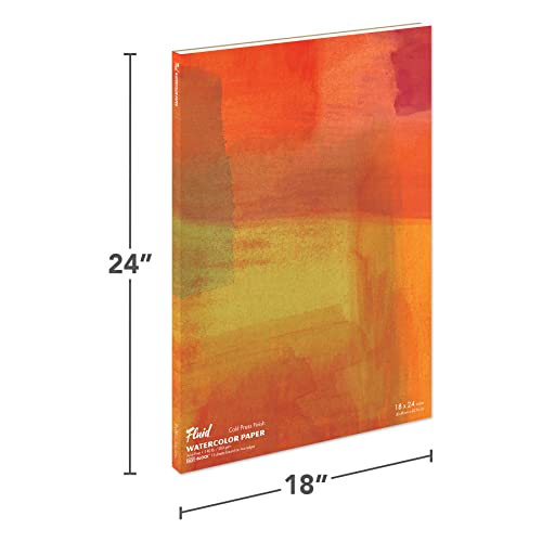 Fluid Watercolor Paper Block, 18 x 24 inches, 15 Sheets, 140 lb (300 GSM) Cold Press Pad for Artist Painting and Wet Media - size: 18 x 24 Block