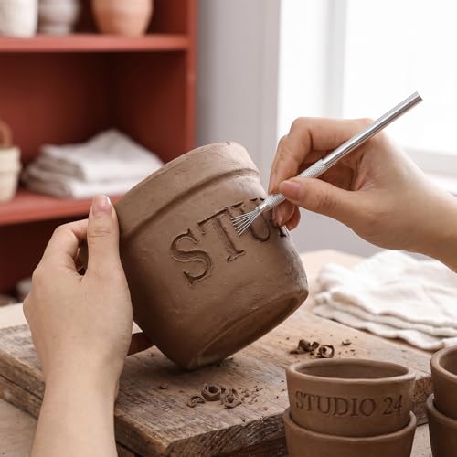 Clay Tools Pottery Ribs, 2 Sizes Metal Ribs for Pottery | 2 Sizes Rubber Pottery-Clay-Ribs and 2pcs Clay Needle Tool for Sculpting Texturing Artists Modeling Potter