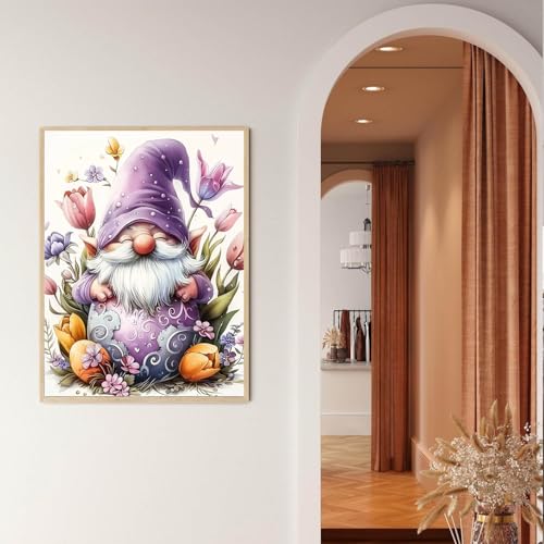Gnome in Tulips Paint by Numbers The Little Gnome and Flowers Painting by Number on Canvas Purple Tulips Painting with Brushes Acrylic Paints for Adults and Beginners 16x20 Inch（with Frame） - color: Artwork 14, size: 16''x20''(DIY frame)