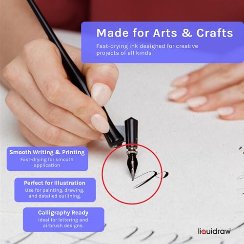 Liquidraw Black Drawing India Ink - 1.18 fl oz / 35 ml | Must-Have Artist Supply | Non-Toxic, Waterproof & Permanent | Suitable for Pens & Brushes | Use On Paper Board, Canvas, Fabric & Wood - color: Black