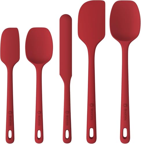ChefAide 5 Pieces Silicone Spatula Set, Food Grade Rubber Spatula, Upgrade Strong Handle with Ergonomic Grip, Heat Resistant Up to 600°F for Nonstick Cookware, Cooking - color: Red, size: 5 pieces