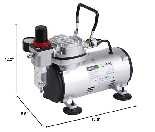 Timbertech Airbrush Kit With Compressor AS18-2K Basic Start Kit With Air Hose, Cleaning Brushes, and Test Paints for Hobby, Body Tattoo, Model painting, Automotive Graphic, Make-up