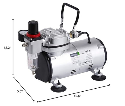 Timbertech Airbrush Kit With Compressor AS18-2K Basic Start Kit With Air Hose, Cleaning Brushes, and Test Paints for Hobby, Body Tattoo, Model painting, Automotive Graphic, Make-up