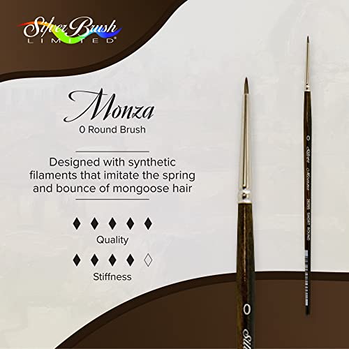Silver Brush Limited Monza Short Round Oil and Acrylic Paintbrush, Size 0 | Short Handle, Fine Point Stiff Synthetic Mongoose Bristle, Thin and Broad Lines, Superb Paint Absorbency, Tabletop Painting - size: Size 0