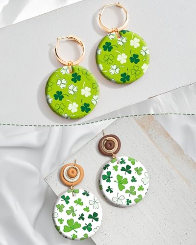 St Patrick‘s Day Clay Transfer Paper, 18 Pcs Irish March 17th Festival Clover Shamrcock Polymer Clay Transfer Sheets for Earrings Jewelry DIY Craft Making - color: green clovers