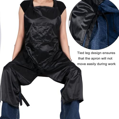 Pottery Split-Leg Make Ceramic Apron, Long Split-Leg Artist Painting Apron with 3 Pockets for Men and Women - color: Waterproof Black