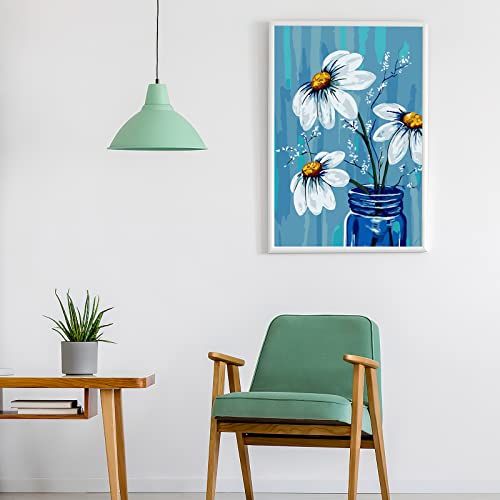 Ginkko Framed Paint by Numbers Kit for Adults 8X 12 inch, Vase Flowers - color: white flower framed, size: 8x12 Inch