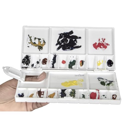 Zahepa Watercolor Palette Tray with Lid, 20 Wells, Large Paint Mixing Box | Foldable Travel-Friendly Design With Thumb Hole, Secure Locking Latch, 5 Extra Mixing Areas For Acrylic And Diy Crafts - style: Rectangle - 25 Compartments