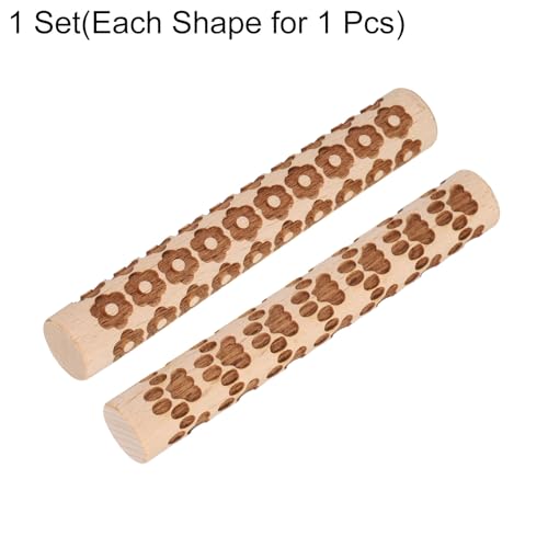 HARFINGTON 2pcs Wood Clay Roller 4" Flower Paw Print Pattern Rolling Pins Wood Rollers Pottery Tools Wood Grain Texture Rollers for Clay Baking Dough Playdough DIY - style: Flower + Paw Print
