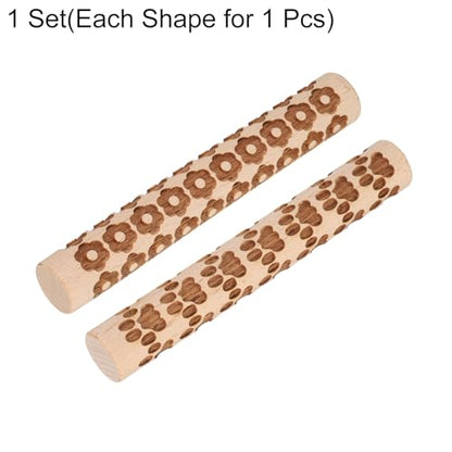 HARFINGTON 2pcs Wood Clay Roller 4" Flower Paw Print Pattern Rolling Pins Wood Rollers Pottery Tools Wood Grain Texture Rollers for Clay Baking Dough Playdough DIY - style: Flower + Paw Print
