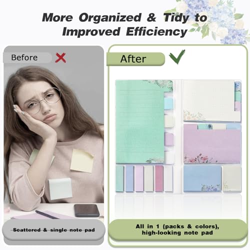 Sticky Notes Set Sticky Notes Tabs Divider Sticky Notes Planner Sticky Notes Sticky Note Dividers Tabs Book Notes Office Supplies Back to School Supplies - color: Flower(beige Background)