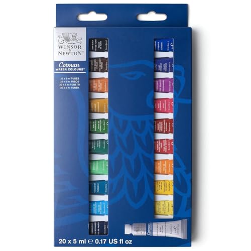Winsor & Newton Cotman Watercolor Paint Set, 20 Colors, 5ml (0.17-oz) Tubes | Introductory Watercolor made with Fine Art Pigments, Perfect for Beginners, Lightfast & Permanent, Good Tinting Strength - style: 20 Tube Set 5ml