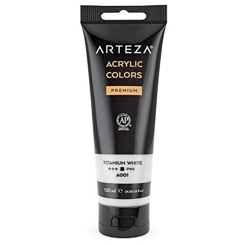ARTEZA Acrylic Paint, Titanium White Color, (120 ml Pouch, Tube), Rich Pigment, Non Fading, Single Color Paint for Artists & Hobby Painters - color: Titanium White A101, size: 4.06 Fl Oz (Pack of 1)