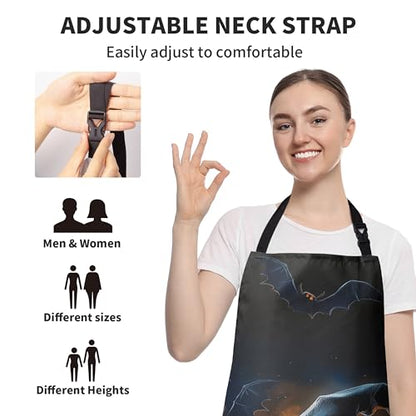 Halloween Aprons Jack-O-Lantern Apron with Pockets Adjustable Neck Strap Spooky Bat Pumpkin Holiday Kitchen Chef Apron for Cooking Barbecue Baking Sewing Crafting - color: Halloween Pumpkin-a