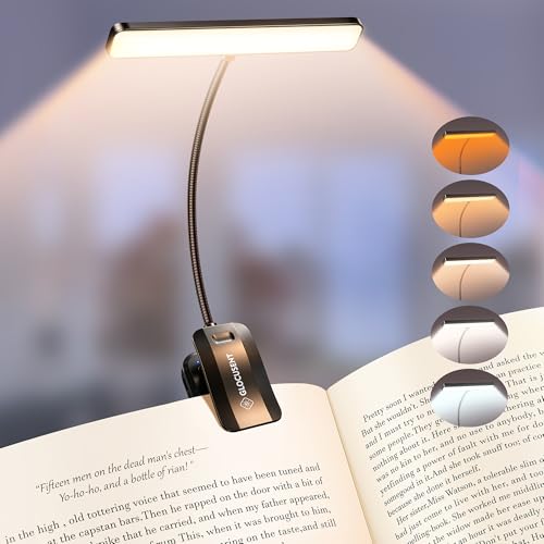 Glocusent 26 LED Book Light for Reading in Bed, Ideal Gifts for Reader | Rechargeable Reading Light, Eye Caring 5 Amber Colors Stepless Dimming, Travel Lightweight Clip-on Book Lovers, Men Women Kid - color: Black