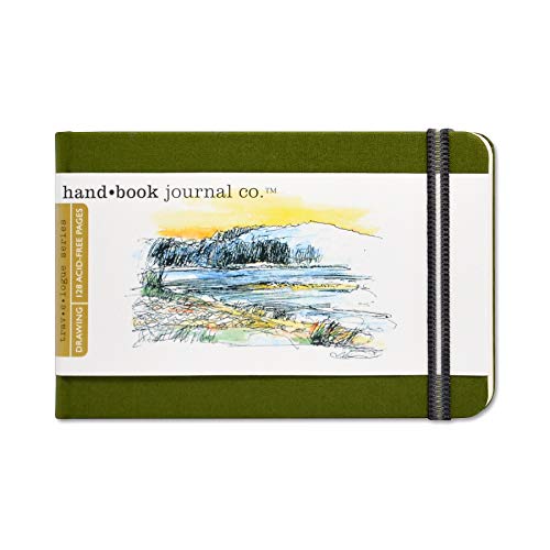 Handbook Journal Co. Travelogue Artist Canvas Cover Travel Notebook for Drawing and Sketching, Cadmium Green, Pocket Landscape 3.5 x 5.5 Inches, 130 GSM Paper, Hardcover w/Pocket - color: Cadmium Green, size: Pocket Landscape