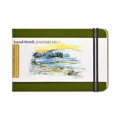 Handbook Journal Co. Travelogue Artist Canvas Cover Travel Notebook for Drawing and Sketching, Cadmium Green, Pocket Landscape 3.5 x 5.5 Inches, 130 GSM Paper, Hardcover w/Pocket - color: Cadmium Green, size: Pocket Landscape