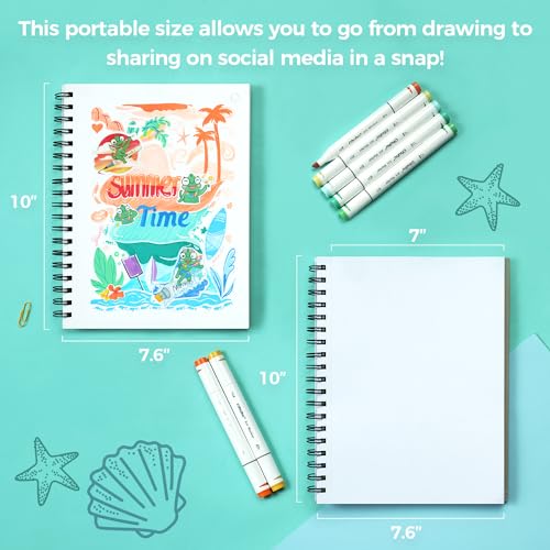 Ohuhu 7"x10" Double-Sided Bleedproof Marker Pad Art Sketchbook 60 Sheets - size: 7" x 10”