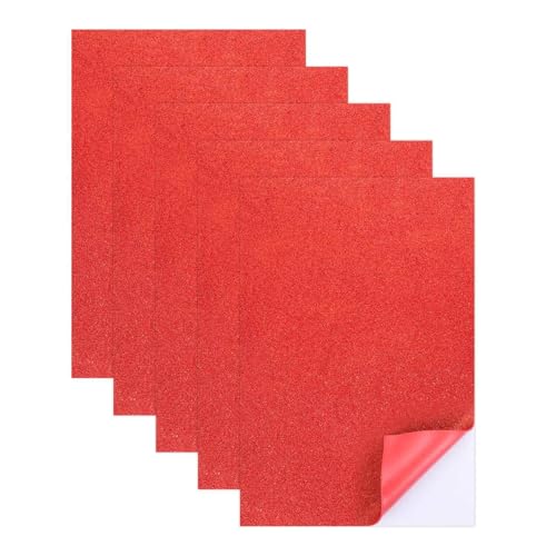 MECCANIXITY 5 Sheets Red Shiny Foam Sheets with Adhesive Backing, 8x12Inch Self-Adhesive Shiny EVA Foam Sheets Sticky EVA Paper Stickers for Art Crafts Projects, DIY Party Decoration - color: Red
