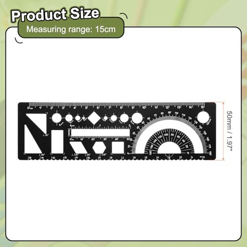 HARFINGTON Multifunctional Geometric Rulers 15cm Metric and SAE Aluminum Straight Edge Protractor Angle Math Measuring Ruler Geometric Drawings Templates for Drawing Drafting, Black - color: Black