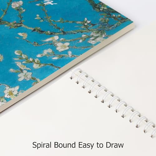 2 Pack Aesthetic Kids Spiral Cute Sketch Book,98lb/160gsm Acid Free Thick Paper Van Gogh A4 Blank Mixed Media Journal Art Sketchbook Artist Drawing Book Paper Painting Sketching Pad - color: Almond Blossoms Sunflowers A4