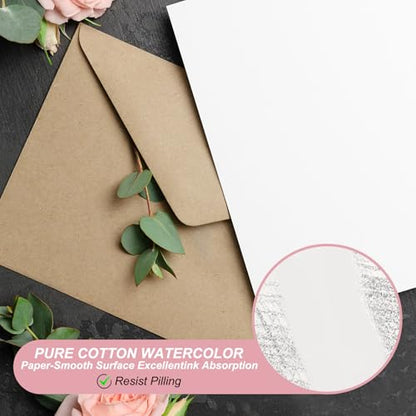 PATIKIL 50 Sets Pure Cotton Watercolor Cards 140lb/300 GSM Postcards with Envelopes for Art Painting Creative Thank Notes, 5x7 Inch