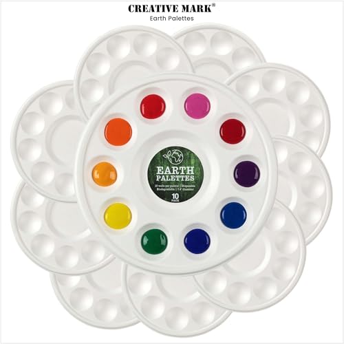 Creative Mark Disposable Earth Paint Palette, 7-3/8" Diameter, 10 Pack | Eco-Conscious, Biodegradable Paint Holder Tray for Artists, Compostable Paint Tray Palette with 10 Wells Each, Easy Cleanup