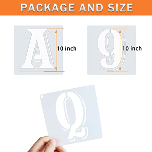 10 Inch Letter Stencils Symbol Numbers Craft Stencils, 42 Pcs Reusable Plastic Alphabet Templates for Painting on Wood, Wall, Fabric, Rock, Glass, Signage, DIY Art Projects - size: 10 Inch