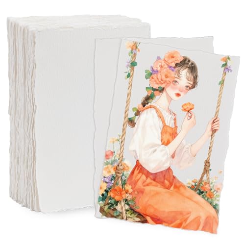 Lunarm Watercolor Paper 50 Sheets, Water Color Paper Cards 4 x 6 inch Bulk - size: 50pcs