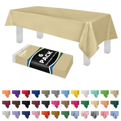 Grandipity Beige Plastic Table Cloth Disposable (6 Pk) 54in x 108in Plastic Tablecloths for Rectangle Tables - Premium Party Table Cloths Disposable for 6ft to 8ft Rectangle Tables - color: Beige, size: 54 inches x 108 inches Rectangle