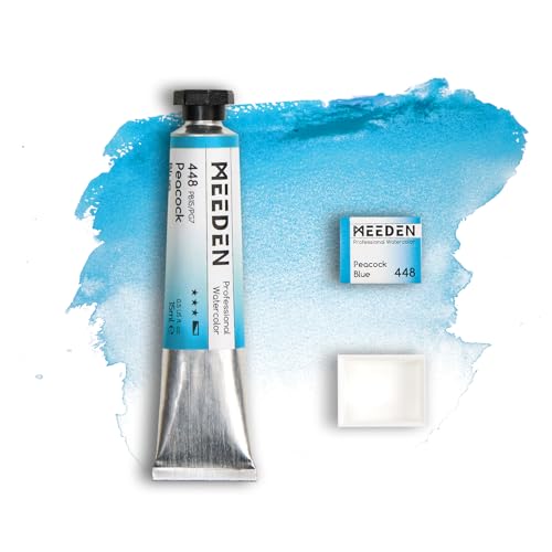 MEEDEN Professional Artist Watercolor Paint: Peacock Blue - 15ml/0.5oz | Water Color Tube, Semi-Moist Pigment Half Pan and Empty Matching Half Pan for Artists Pros - color: Peacock Blue