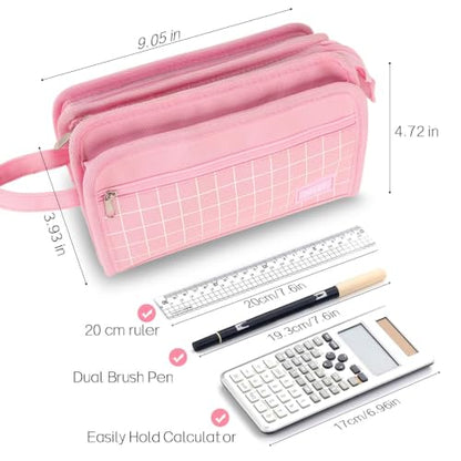 Sooez Large Pencil Case, Pencil Pouch, Pencil Bag, Pencil Box, Pure Pink | Ample Storage, Durable Canvas, Smooth Zippers, Portable Handle, Cute Stationery Organizer, Makeup Bag, School Supplies, Girls - color: Pink