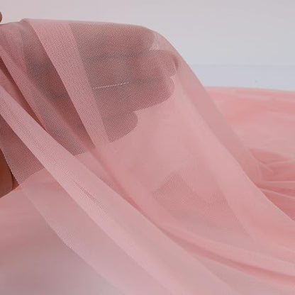 Superfine 4-Way Stretch Net Fabric Nylon Spandex Power Mesh, Pre-Cut 5 Yards Long 60" Wide, Lightweight Sheer (Pink) - color: Pink