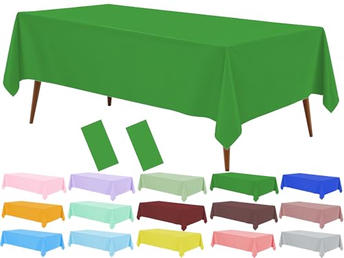 Green Plastic Table Cloth, 2 Pack Green Tablecover, 54 x 108 Inch Disposable Tablecloth for Rectangle Table, Waterproof Decorative TableCover for Party, Picnic, Birthday, Wedding - color: Dark Green
