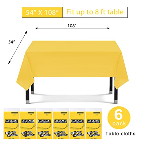 Eleclassi Yellow 6 Pack Premium Disposable Plastic Tablecloth 54 x 108 in - Plastic Table Cloth Disposable Tablecloth for Rectangle Table Up to 8 Feet - color: Yellow