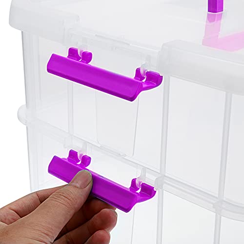 JUXYES 2-Tiers Plastic Stack Carry Storage Containers Box wih Handle Lids - color: Purple