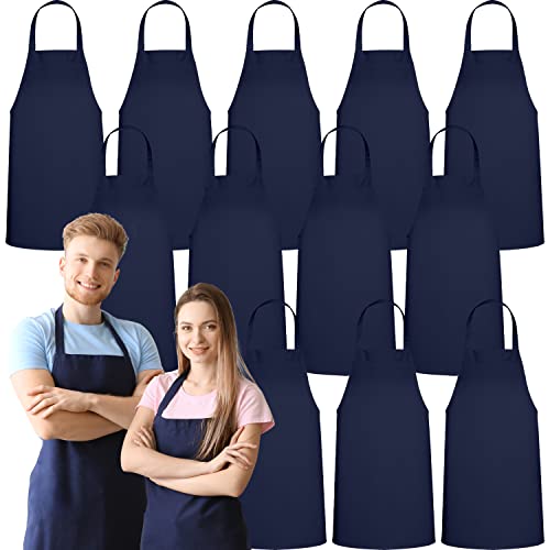 GREEN LIFESTYLE 12 Pack Professional Chef Apron – Grilling Aprons for Men, Waterproof Cooking Apron for BBQ, Work or Restaurant Use, Kitchen Aprons for Women – Navy, No Pockets - color: Navy