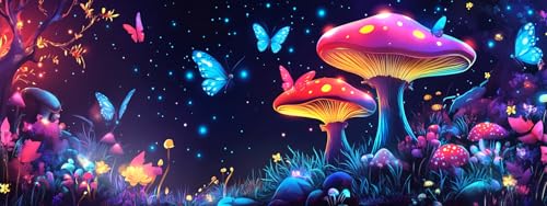 Bimkole Large Diamond Art Kits for Adults Mushroom, Full Drill 5D DIY Rhinestone Embroidery Set Paint with Diamonds Art Night by Number Kits Cross Stitch Home Wall Craft Decoration 31.5x11.81 Inch - color: mushroom