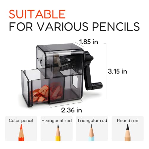Manual Pencil Sharpener, Hand Crank, 2 Levels for 6.5-8 mm Pencils