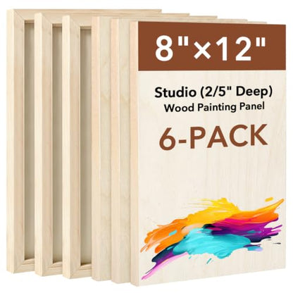 6 Pack Unfinished Blank Wood Panel Boards for Painting | 8 x 12inch Natural Wooden Painting Canvas for Oil, Acrylic Paint, Paint Pouring, DIY Art Crafts Projects - size: 8*12inch