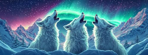 Bimkole Large Diamond Art Kits for Adults Wolf, Full Drill 5D DIY Rhinestone Embroidery Set Paint with Diamonds Art Animal Aurora by Number Kits Cross Stitch Home Wall Craft Decoration 31.5x11.81 Inch - color: Big-Three wolves