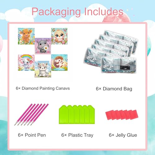 5DDIYART 6 Pack Elephant Diamond Art Kits for Kids Beginners - color: KD72+73+74+75+76+77-1