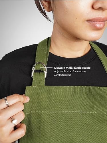 100% Cotton Kitchen Apron with 2 Pockets – Adjustable Chef Apron for Cooking Baking BBQ – Unisex Apron - color: Pine