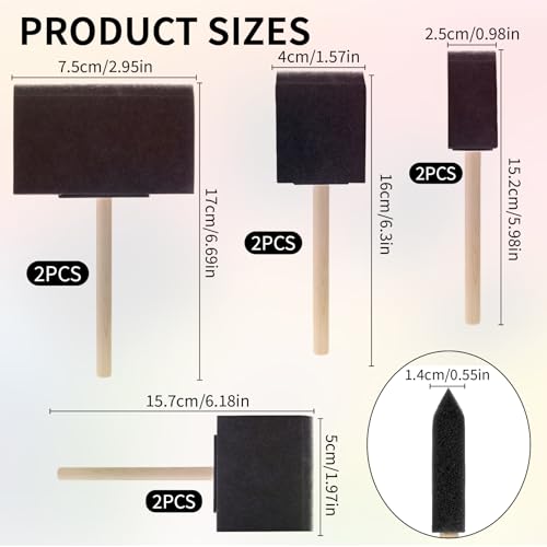 8 Pcs Foam Paint Brushes, 4 Sizes Wood Handle Sponge Paint Brush, 1" 2" 3" 4" Brushes for Painting, Staining, Varnishes, Acrylics, Large Area and DIY Craft Projects
