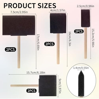 8 Pcs Foam Paint Brushes, 4 Sizes Wood Handle Sponge Paint Brush, 1" 2" 3" 4" Brushes for Painting, Staining, Varnishes, Acrylics, Large Area and DIY Craft Projects