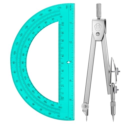 EBOOT Student Geometry Set, 180 Degree Protractor Compass 6",Turquoise | Swing Arm Protractor Ruler Compass, Geometry Drawing Tools for Measuring Angles, School Classroom Math Supplies - color: Turquoise